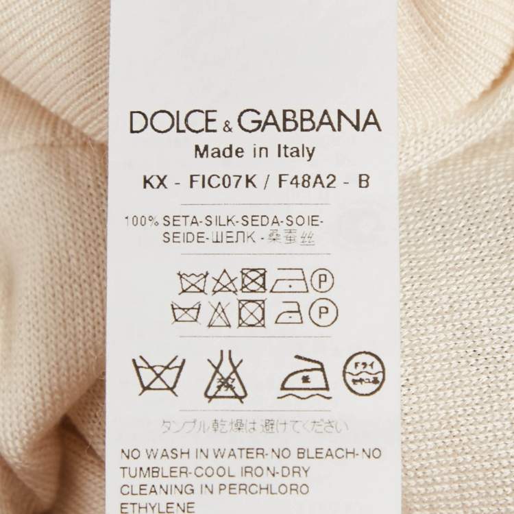 Pre Owned Dolce & Gabbana Cream Printed Silk & Knit Button Front Cardigan M