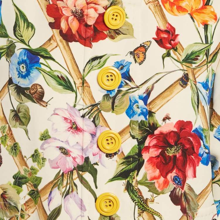 Pre Owned Dolce & Gabbana Cream Floral Printed Crepe Button Front Jacket S