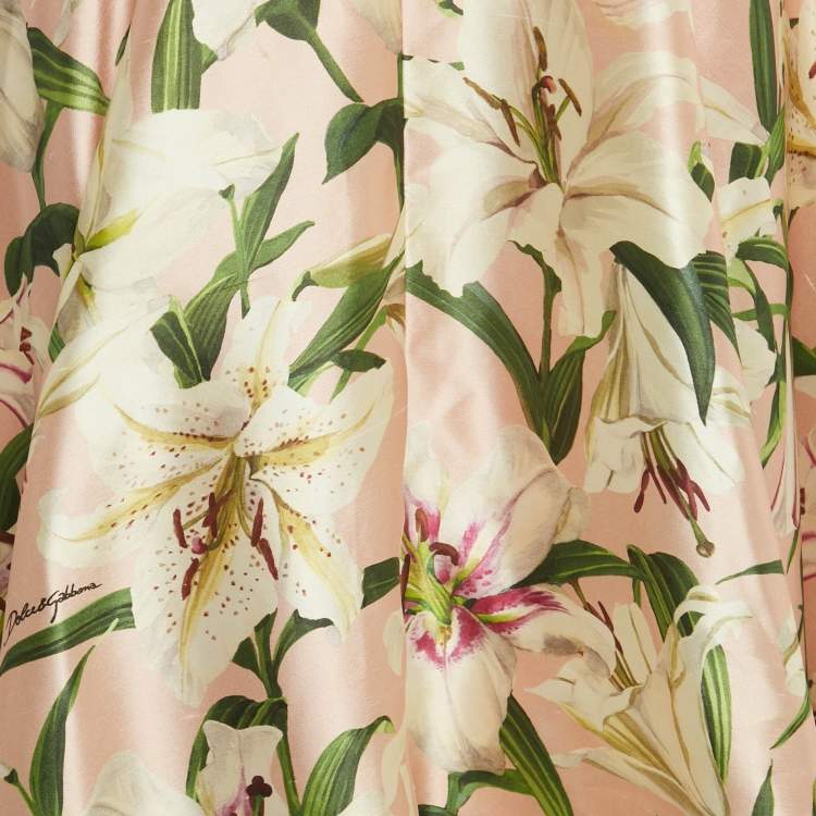 Pre Owned Dolce & Gabbana Pink Floral Print Silk Midi Skirt L