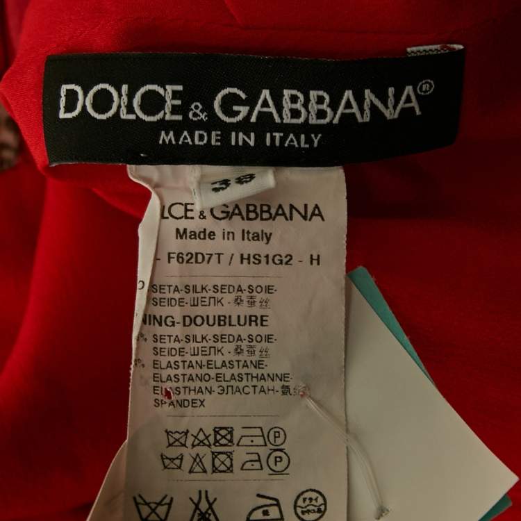 Pre Owned Dolce & Gabbana Red Cat Print Silk Midi Dress S