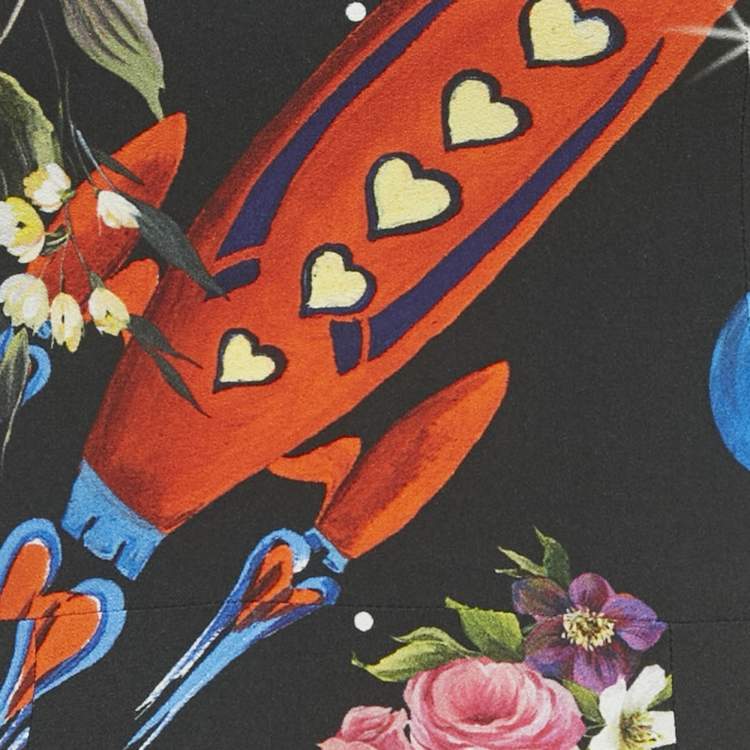 Pre Owned Dolce & Gabbana Black Printed Silk Midi Dress XS