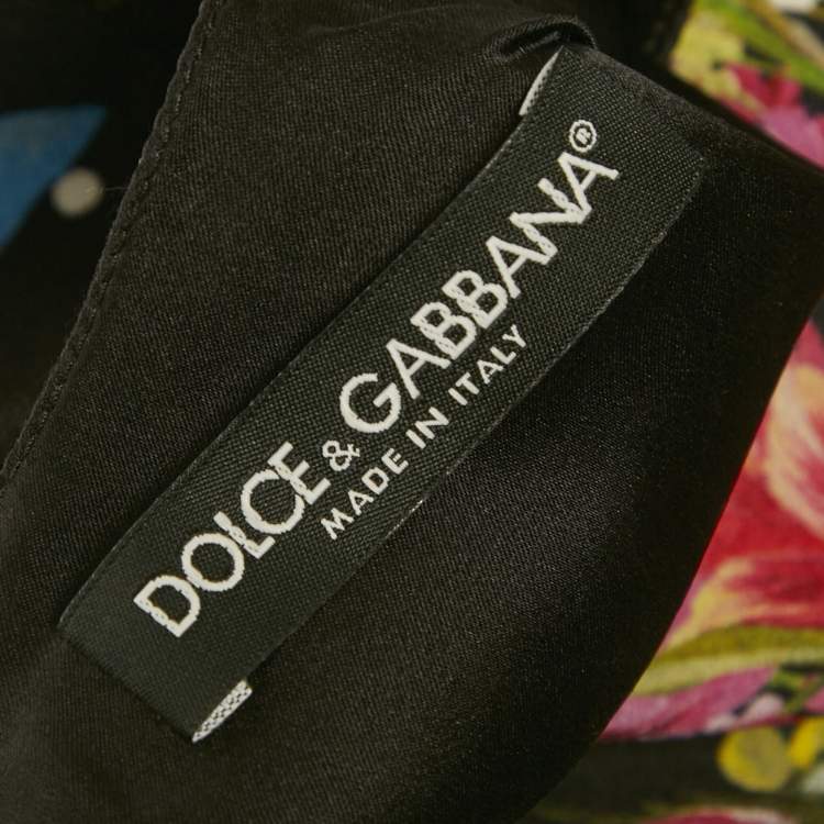 Pre Owned Dolce & Gabbana Black Printed Silk Midi Dress XS