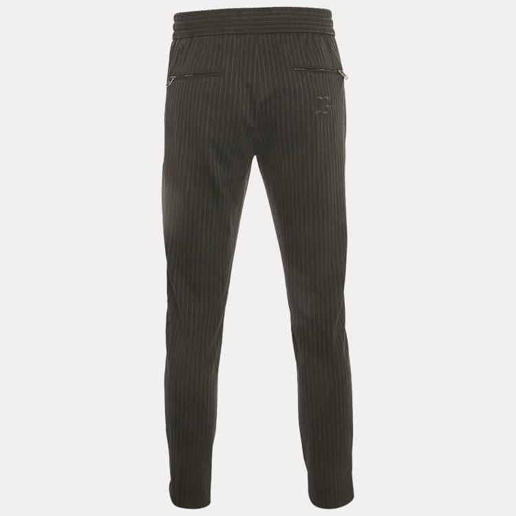 Pre Owned Dolce & Gabbana Black Pinstripe Jersey Jogger Pants L
