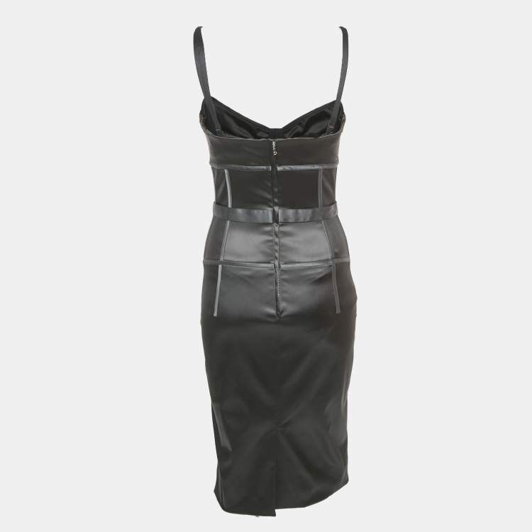 Pre Owned Dolce & Gabbana Black Satin Corset Midi Dress M