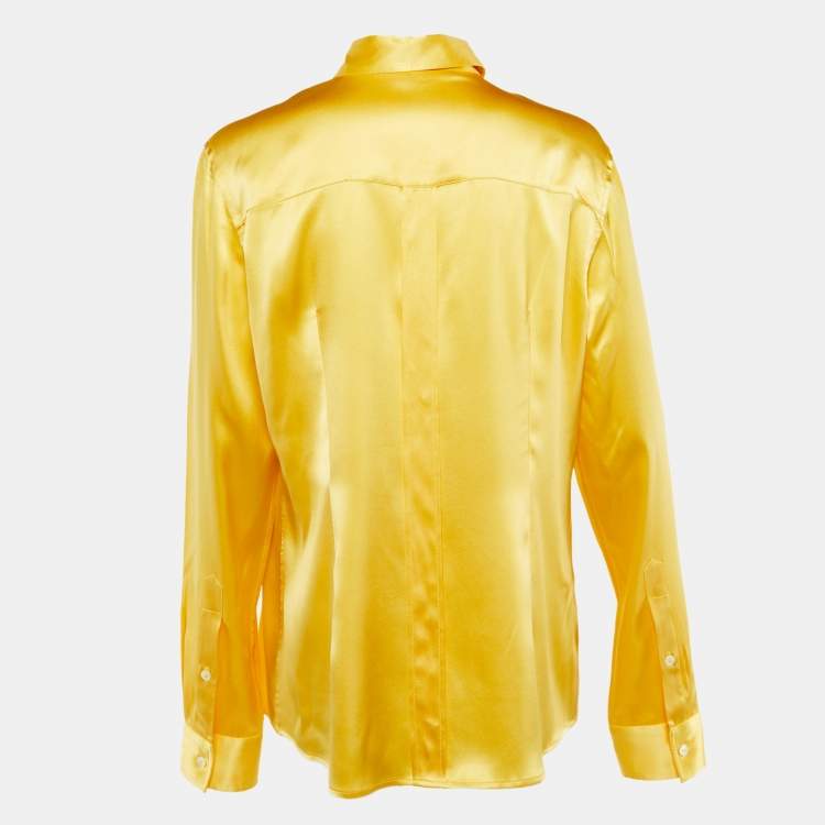 Pre Owned Dolce & Gabbana Yellow Silk Button Down Blouse L