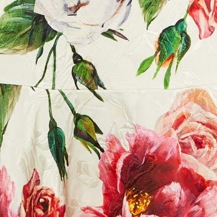 Pre Owned Dolce & Gabbana White Floral Jacquard Cotton & Silk Mini Skirt S