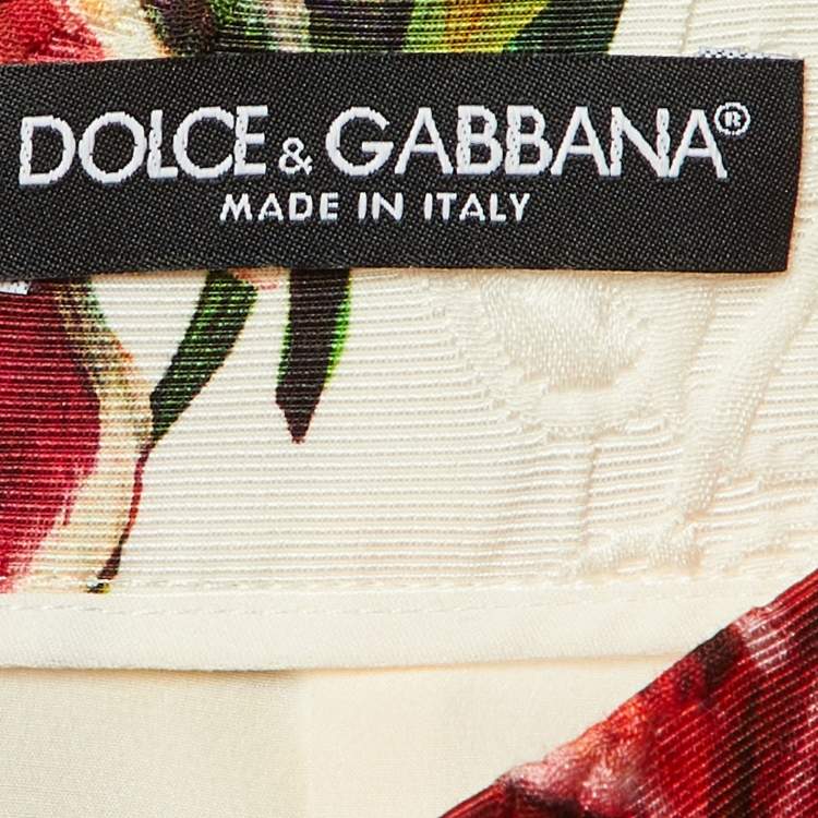 Pre Owned Dolce & Gabbana White Floral Jacquard Cotton & Silk Mini Skirt S