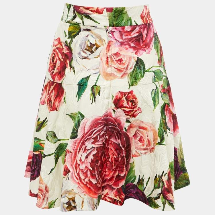 Pre Owned Dolce & Gabbana White Floral Jacquard Cotton & Silk Mini Skirt S