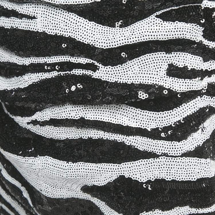 Pre Owned Dolce & Gabbana Monochrome Zebra Pattern Sequinned Mini Dress M