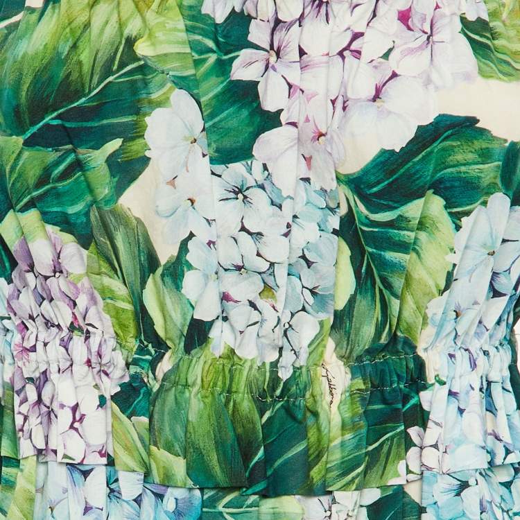 Pre Owned Dolce & Gabbana Green Hydrangea Print Cotton Midi Dress M