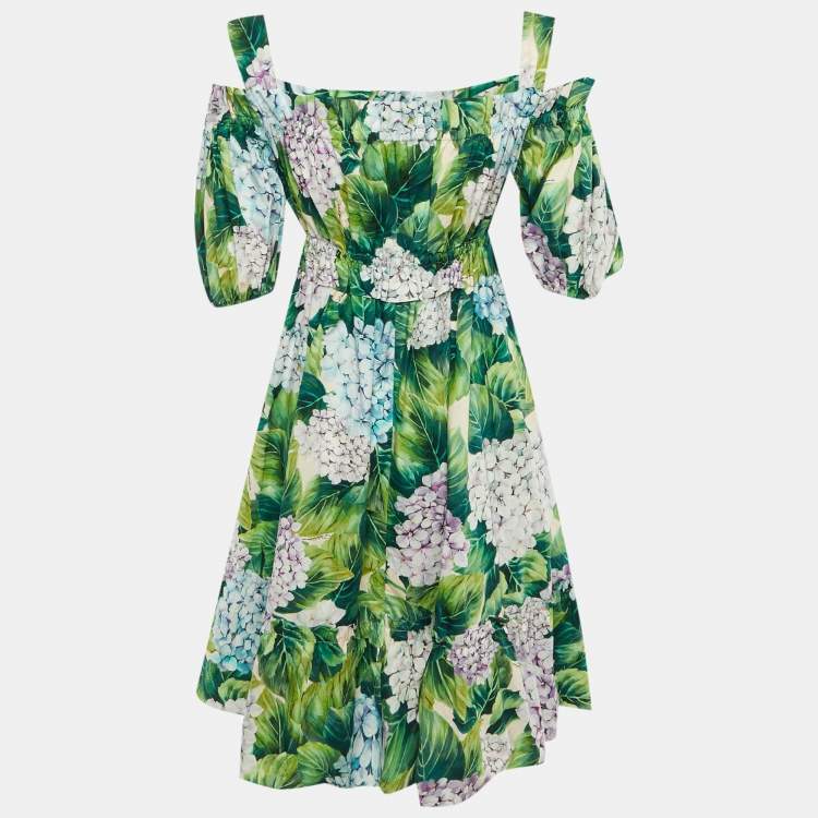 Pre Owned Dolce & Gabbana Green Hydrangea Print Cotton Midi Dress M
