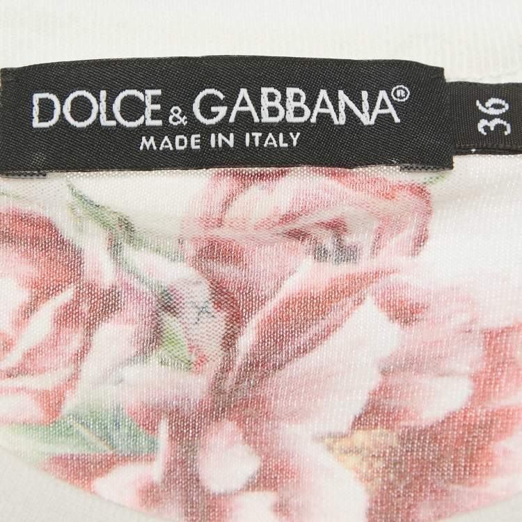 Pre Owned Dolce & Gabbana White Embellished Printed Cotton T-Shirt XS 