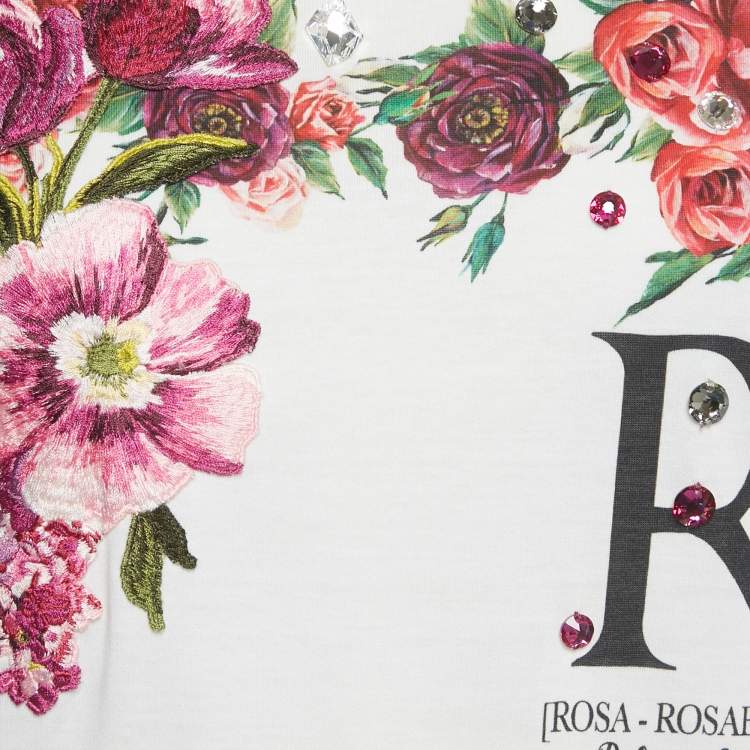 Pre Owned Dolce & Gabbana White Embellished Printed Cotton T-Shirt XS 