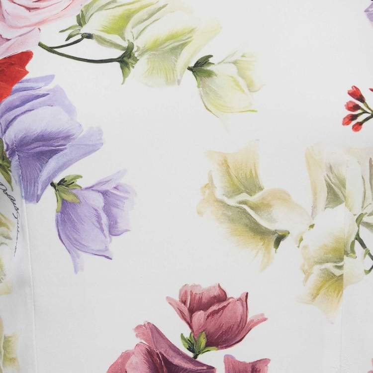 Pre Owned Dolce & Gabbana White Floral Print Silk Sleeveless Top S 