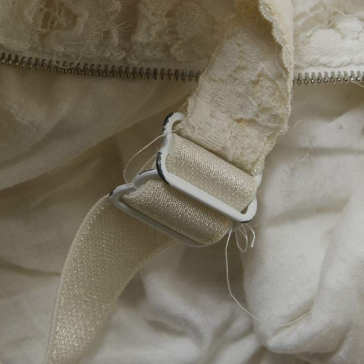 Pre Owned Dolce & Gabbana White Lace Ruched Sleeveless Mini Dress M