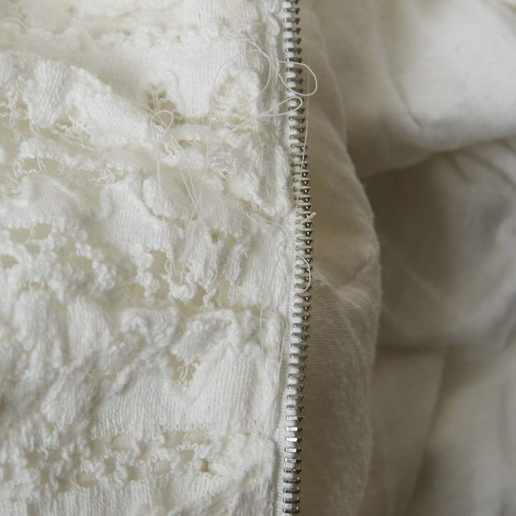 Pre Owned Dolce & Gabbana White Lace Ruched Sleeveless Mini Dress M