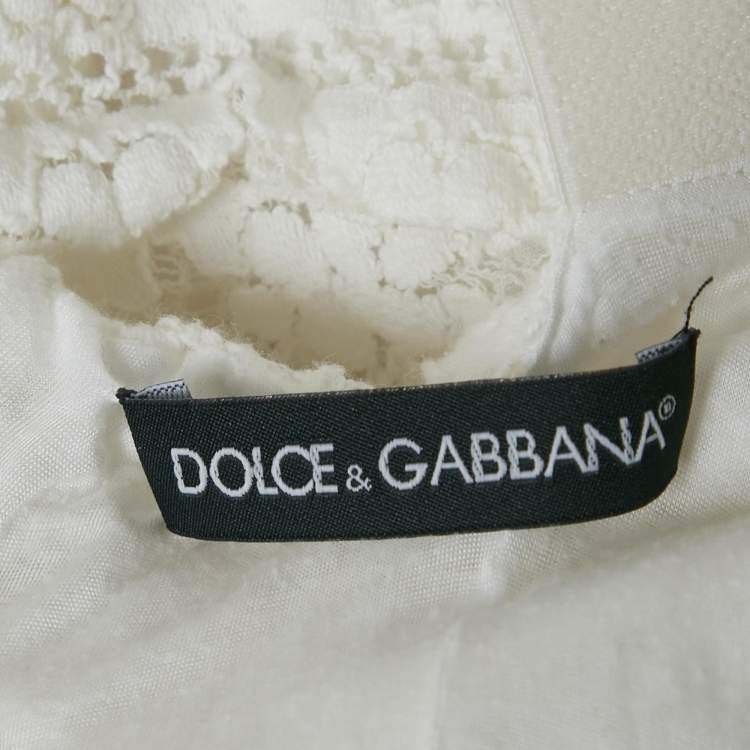 Pre Owned Dolce & Gabbana White Lace Ruched Sleeveless Mini Dress M