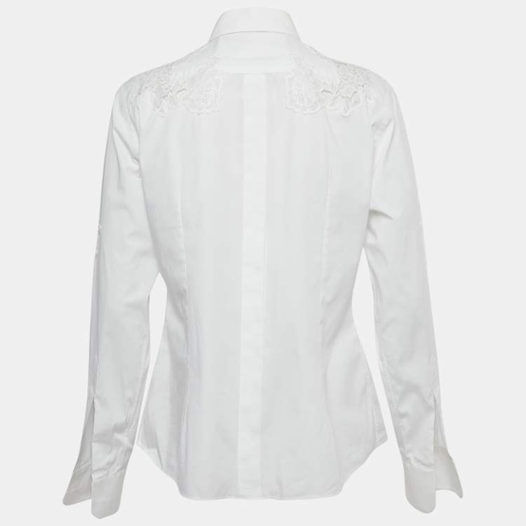 Pre Owned Dolce & Gabbana White Lace Trim Cotton Long Sleeve Shirt S