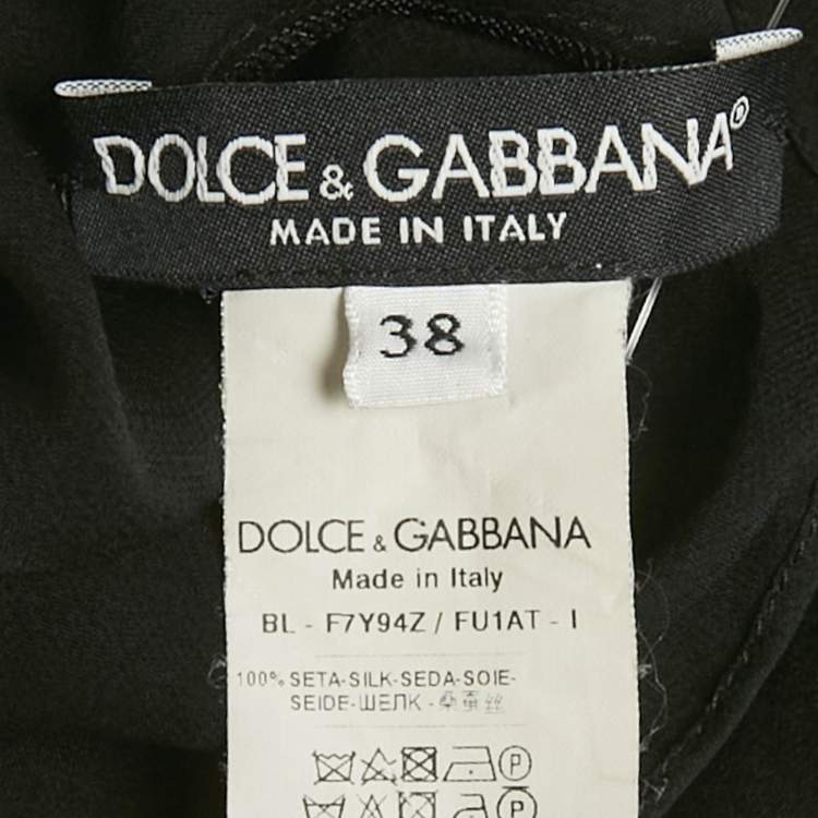 Pre Owned Dolce & Gabbana Black Bejeweled Silk Ruffled Sheer Blouse S