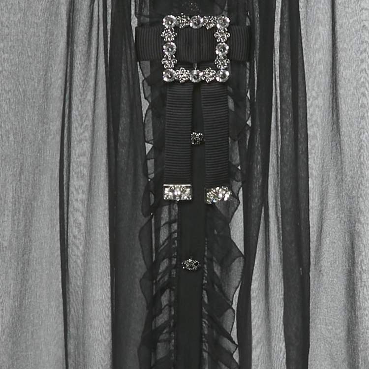 Pre Owned Dolce & Gabbana Black Bejeweled Silk Ruffled Sheer Blouse S