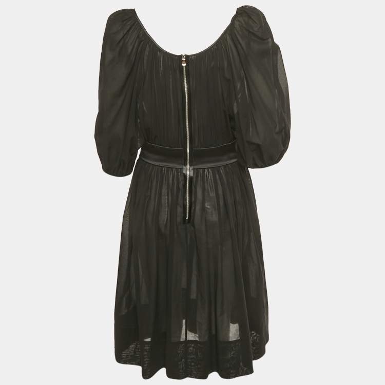 Pre Owned Dolce & Gabbana Black Cotton Belt Detail Flared Midi Dress M