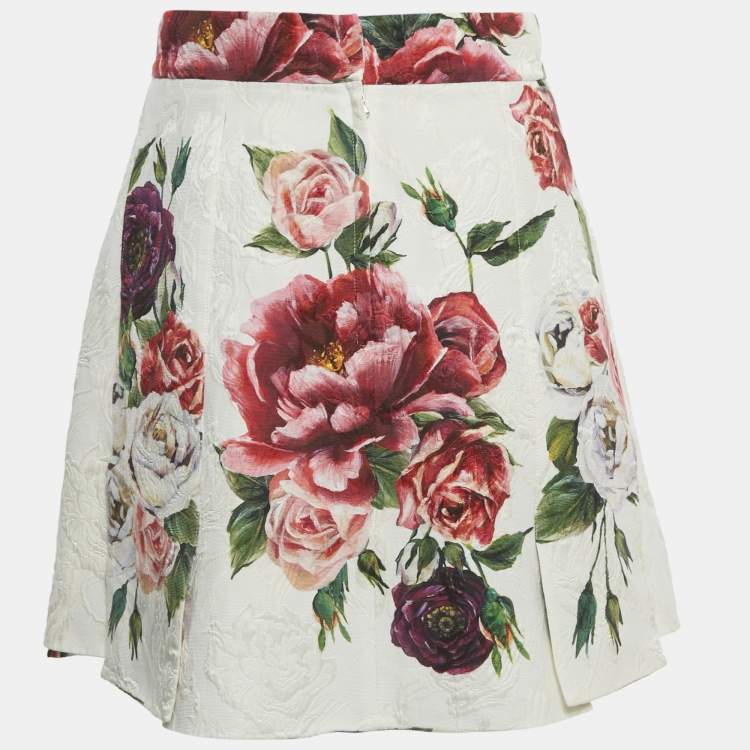 Pre Owned Dolce & Gabbana Multicolor Floral Print Jacquard Pleated Mini Skirt S