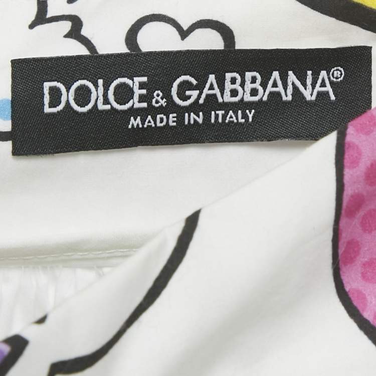 Pre Owned تنورة ميني منفوشة بوبلين بطبعة كوميك بيضاء دولتشي أند غابانا مقاس صغير