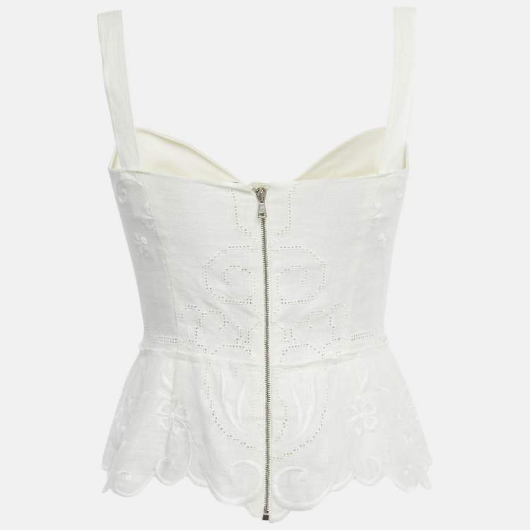 Pre Owned Dolce & Gabbana White Embroidered Linin Blend Lace-Up Corset S
