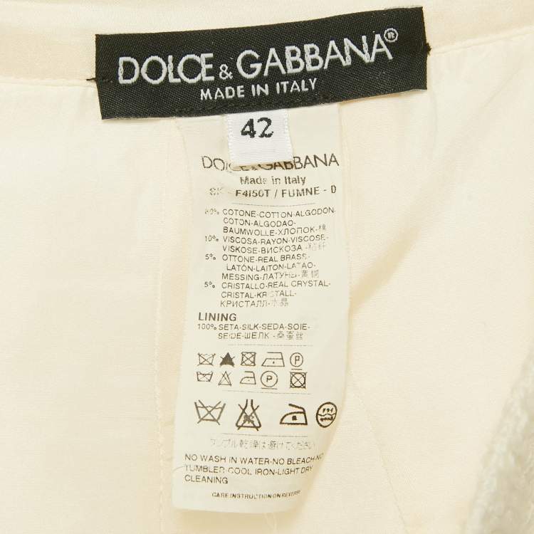 Pre Owned Dolce & Gabbana White Lace Crystal Detail Mini Skirt M