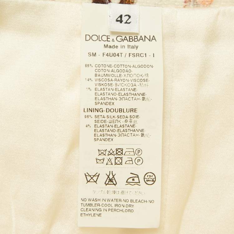 Pre Owned Dolce & Gabbana White Floral Print Tweed Mini Skirt M