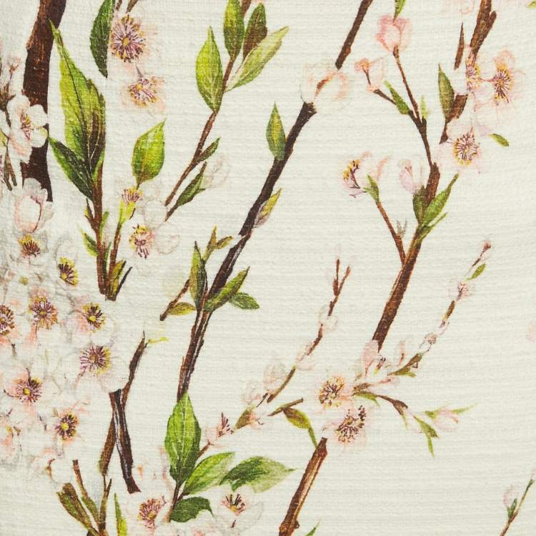 Pre Owned Dolce & Gabbana White Floral Print Tweed Mini Skirt M