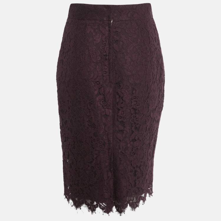 Pre Owned Dolce & Gabbana Plum Lace Midi Skirt M