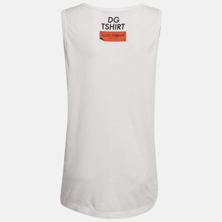 Pre Owned Dolce & Gabbana White #DG Print Jersey Tank Top XS