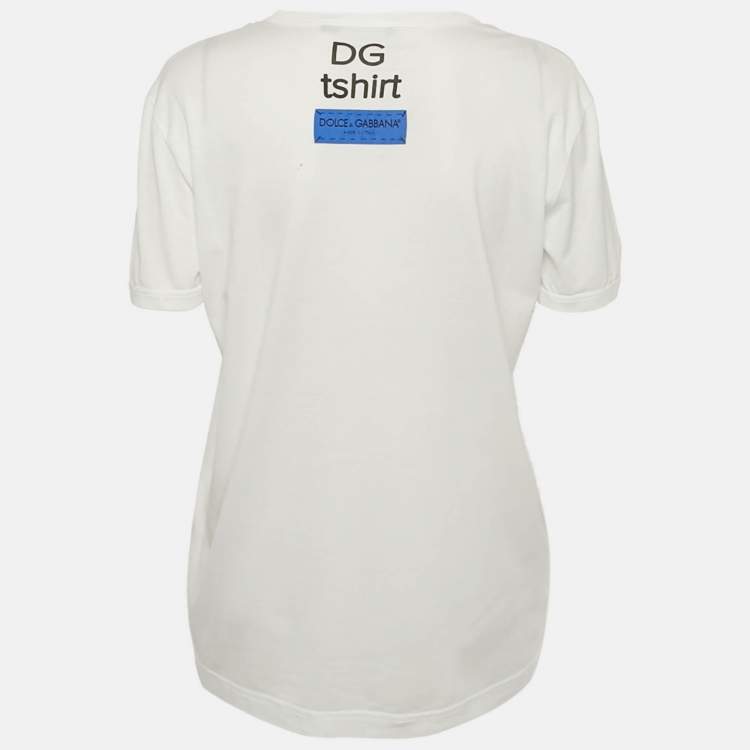 Pre Owned Dolce & Gabbana White DG Print Jersey T-Shirt S