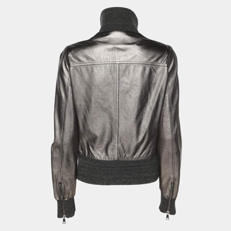 Pre Owned Dolce & Gabbana Metallic Leather and Wool Zip Jacket S