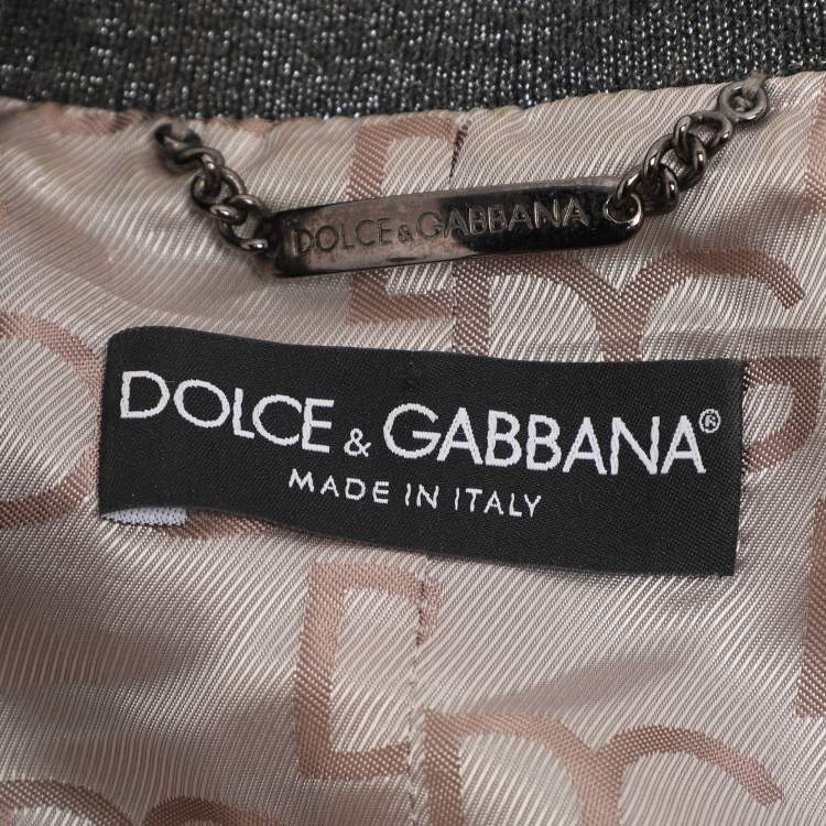 Pre Owned Dolce & Gabbana Metallic Leather and Wool Zip Jacket S