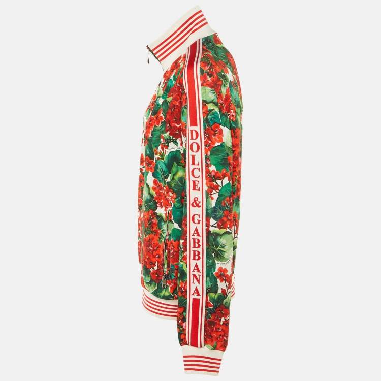 Pre Owned Dolce & Gabbana Red Floral Print Crepe Bomber Jacket M