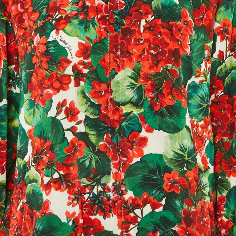 Pre Owned Dolce & Gabbana Red Floral Print Crepe Bomber Jacket M