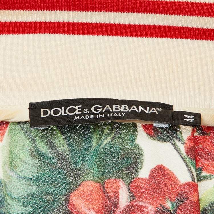 Pre Owned Dolce & Gabbana Red Floral Print Crepe Bomber Jacket M