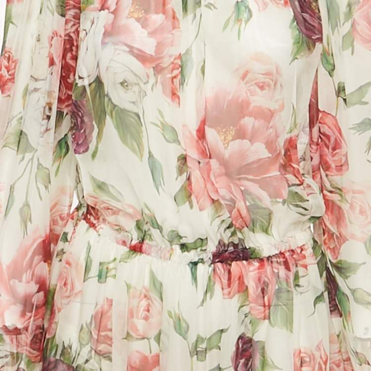 مملوكة مسبقًا Dolce & Gabbana Pink Floral Print Silk Crystal Embellished Tunic M