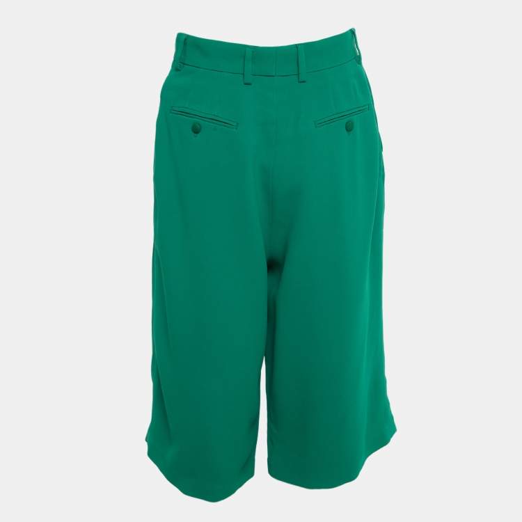 Pre Owned Dolce & Gabbana Green Crepe Pleated Shorts M
