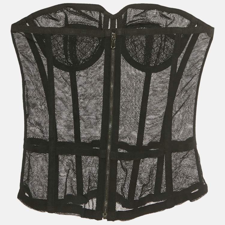 Pre Owned Dolce & Gabbana Black Stretch Mesh Sheer Corset Top S
