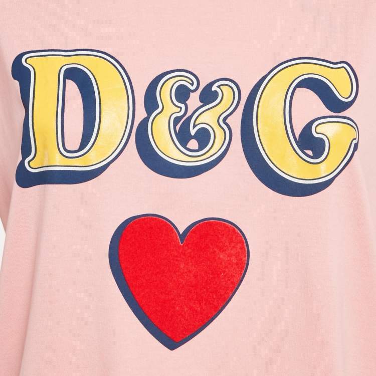 Pre Owned Dolce & Gabbana Pink Logo Print Jersey Crewneck T-Shirt M