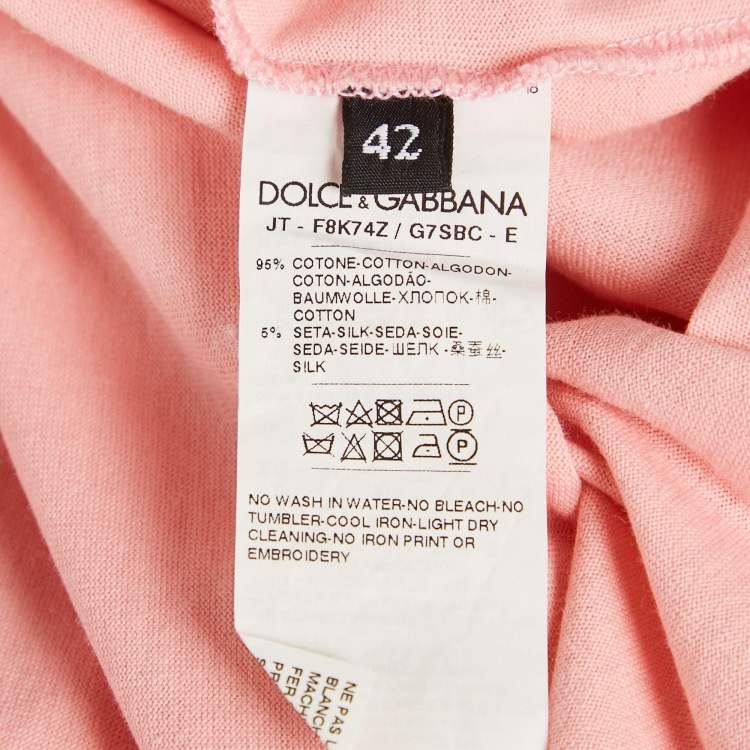 Pre Owned Dolce & Gabbana Pink Logo Print Jersey Crewneck T-Shirt M