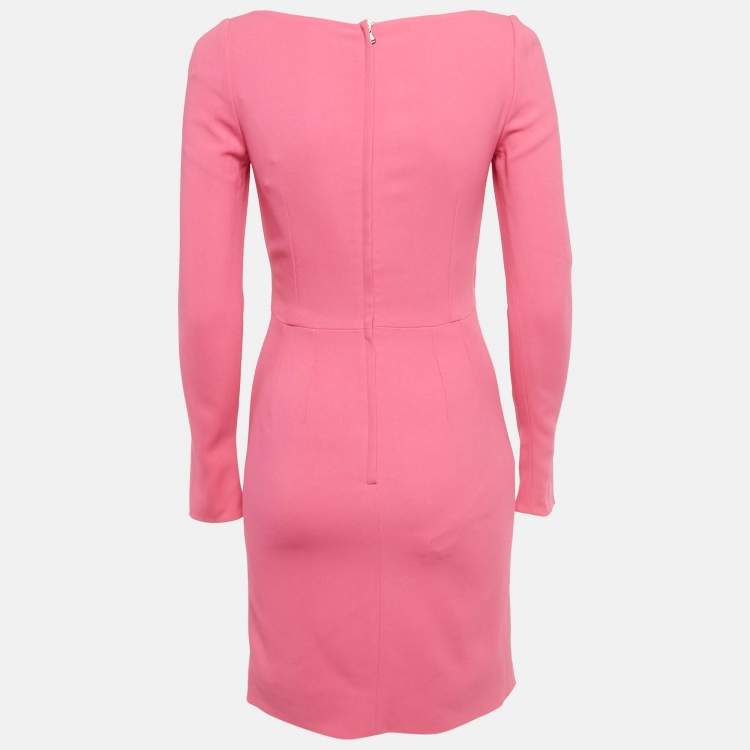 Pre Owned Dolce & Gabbana Pink Crepe Crossover Neck Mini Dress S