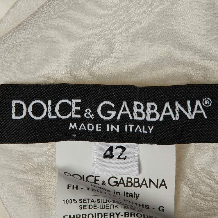 مملوكة مسبقًا Dolce & Gabbana Off White Silk Daisy Appliqued Blouse M