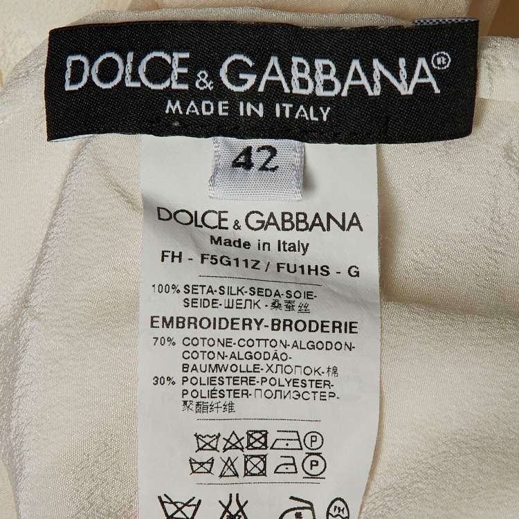 مملوكة مسبقًا Dolce & Gabbana Off White Silk Daisy Appliqued Blouse M