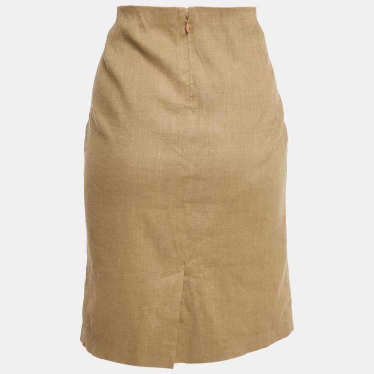 Pre Owned Dolce & Gabbana Brown Linen Pencil Skirt L