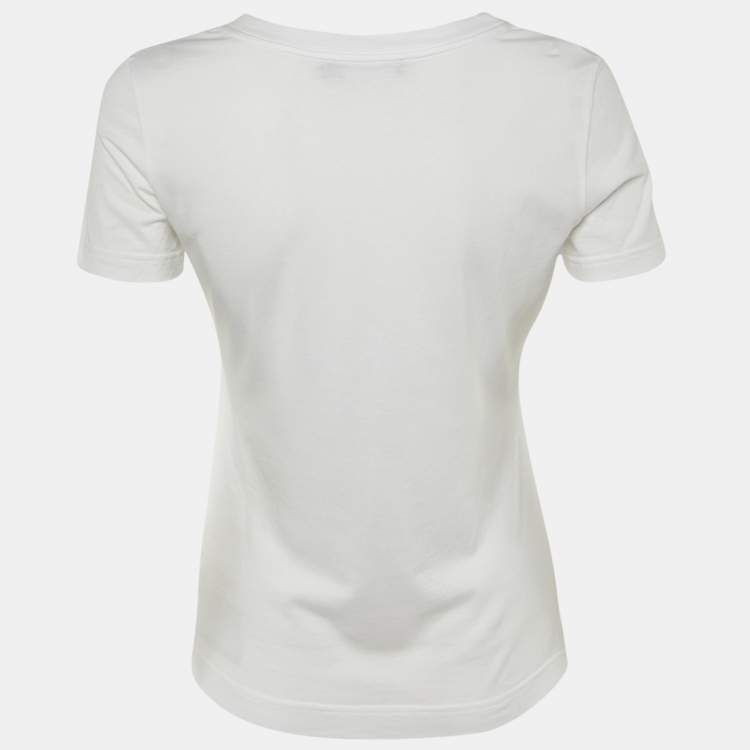 Pre Owned Dolce & Gabbana White Cotton Logo Embossed Crew Neck T-Shirt S 
