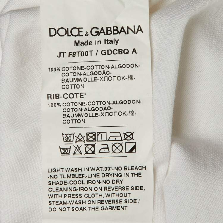 Pre Owned Dolce & Gabbana White Cotton Logo Embossed Crew Neck T-Shirt S 